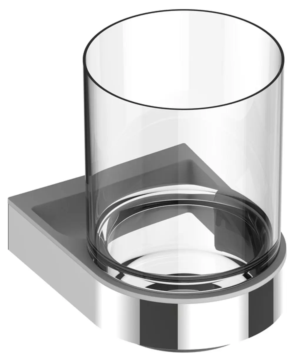Glashalter mit einer klaren Kristall-Glas-Schale, integriert in eine verchromte Halterung. Produkt von Keuco, geeignet für moderne Badezimmer.